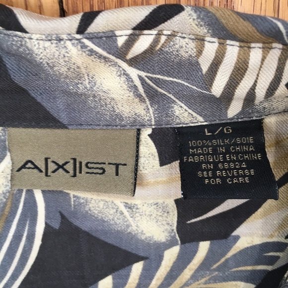 Axist Y2K Boho silk Hawaiian Tropical leaf print short sleeve button up shirt - Picture 10 of 15
